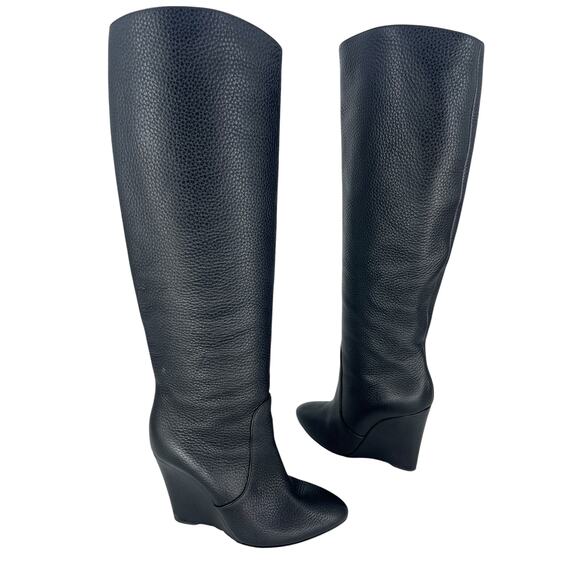 Christian Louboutin Civiliza 100 Black Leather Wedge Knee High Boots Size 37 - Picture 3 of 16